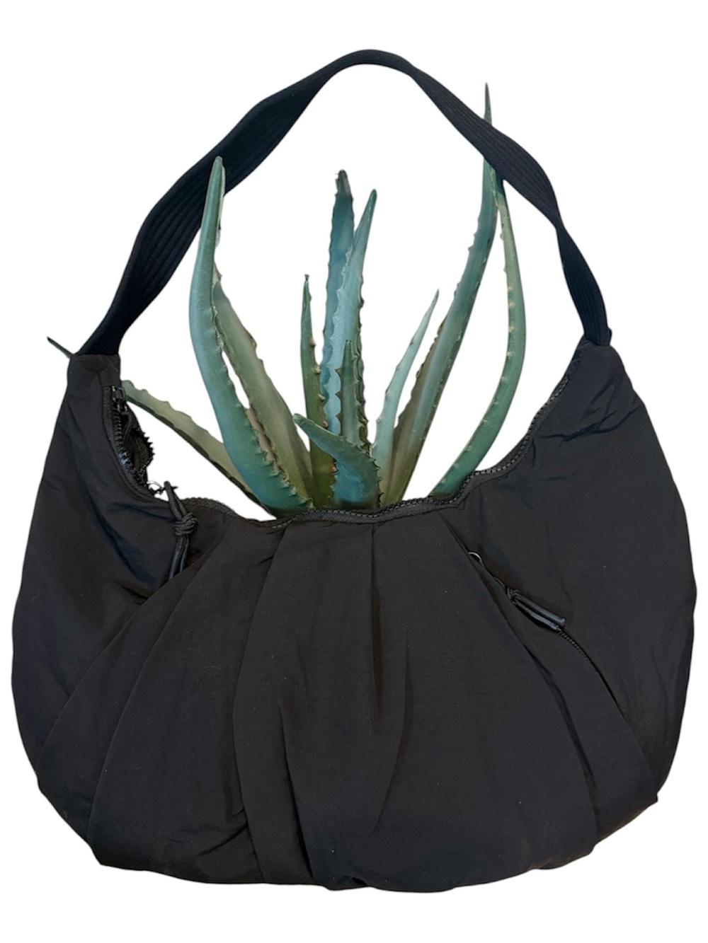 PASMAN Black Nylon Shoulder Bag Slouchy Hobo Carryall Purse Multiple Pockets